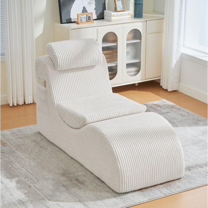 JOINERY fauteuil salon relaxation ergonomique 1 place compressé 160 x 66 x 90 cm corduroy beige avec poche latérale
