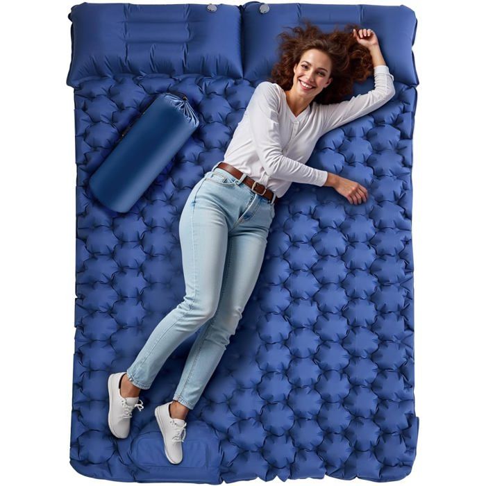Matelas autogonflant 2 personnes - 192 x 125 cm en nylon 40D avec revêtement TPU pompe à pied et oreiller intégré