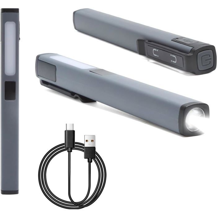 Lampe torche LED rechargeable USB C – lampe de poche 6 modes avec aimant & COB latéral lampe de poche étanche baladeuse LED