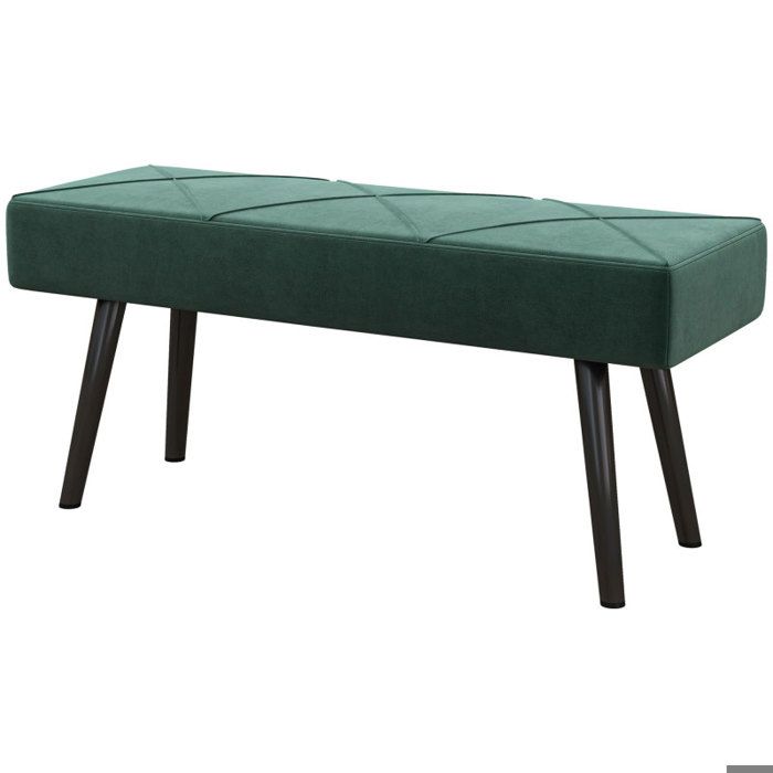 Banc de Bout de Lit Rembourré Effet Velours et Acier - Vert et Noir - 100 x 36 x 45 cm