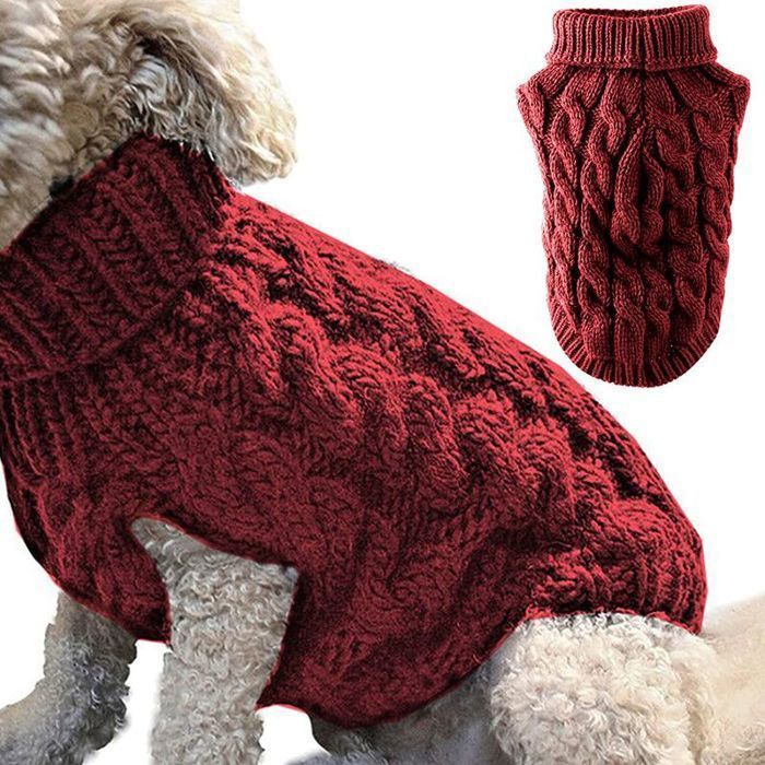 Pull pour chien à col roulé - Manteau tricoté chaud et épais - Vêtement dhiver pour animal de compagnie - Taille L