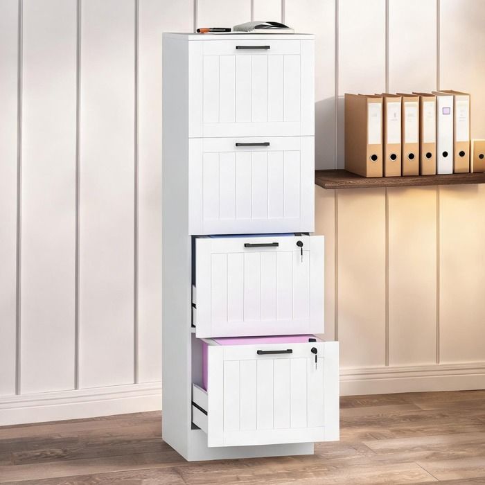 Office Storage with Blanc MDF and 15.8 in 40x40x131 cm Caisson de rangement compact 4 tiroirs avec serrure