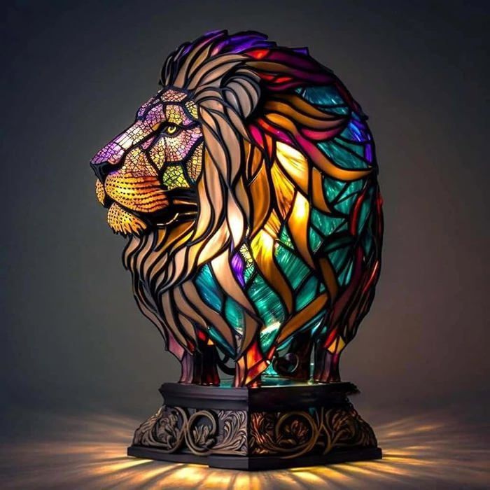 Lampe de Table Lion en Résine Teintée Vintage Lampe de Chevet Animaux Petite Lampe de Nuit Décorative Chambre Salon VEILLEUSE