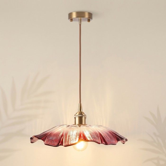 WOTTES 1 x Suspension Vintage Verre Violet Fleur Lustre Bar Chambre Cuivre Lampe Suspendue Intérieur Porche Éclairage Luminaire
