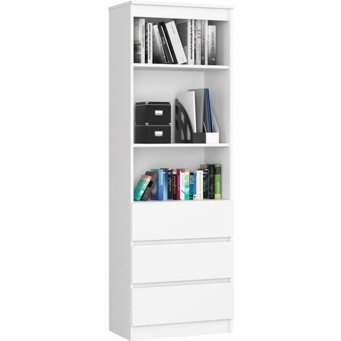 Bibliothèque de bureau AKORD R60 Blanche 60 cm 3 tiroirs façade Blanche 3 étagères 60x35x180 cm Bibliothèque de bureau AKORD R60 Blanche 60 cm 3 tiroirs façade Blanche 3 étagères 60x35x180 cm