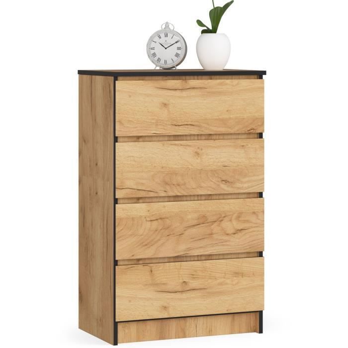 Commode AKORD K60 Chêne Craft 60 cm 4 tiroirs façade Chêne Craft 60x40x99 cm