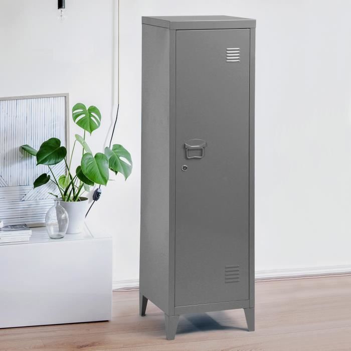 MEUBLES COSY Armoire/Casier vestiaire métallique gris de bureau avec  étagères et fermeture à clé - Gris foncé - Cdiscount Maison