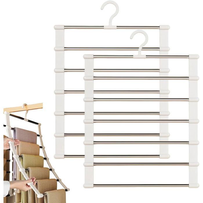 Lot de 2 Cintre Pantalon de Armoire Gain De Place à 6 Couches - avec Crochet pivotant à 360° - Pliable - Antidérapant pour
