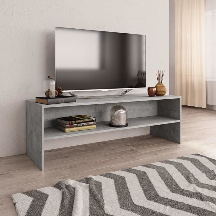 Meuble TV FOREVEN Gris cement 120 x 40 x 40 cm - Aggloméré - Classique / Charme - Porte(s) et tiroir(s)