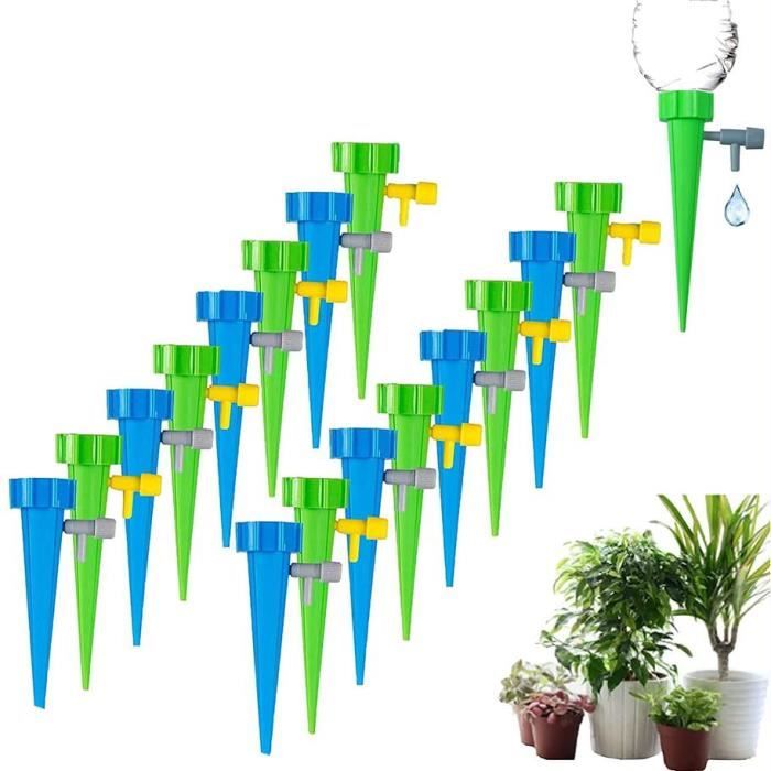AHOUGER Lot De 4 Piquets D'arrosage Automatique Pour Plantes D'intérieur Et D'extérieur Avec 3 Outils De Jardin