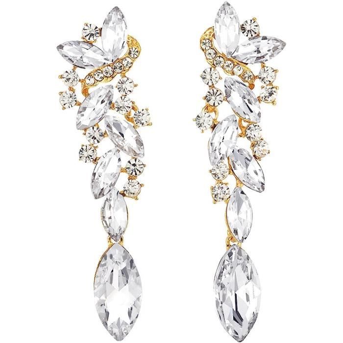 Boucles D'oreilles Vintage Art Déco - Strass Violet, Or Verni, Clips - Longueur 2 Heures (environ 5 Cm) - Occasion