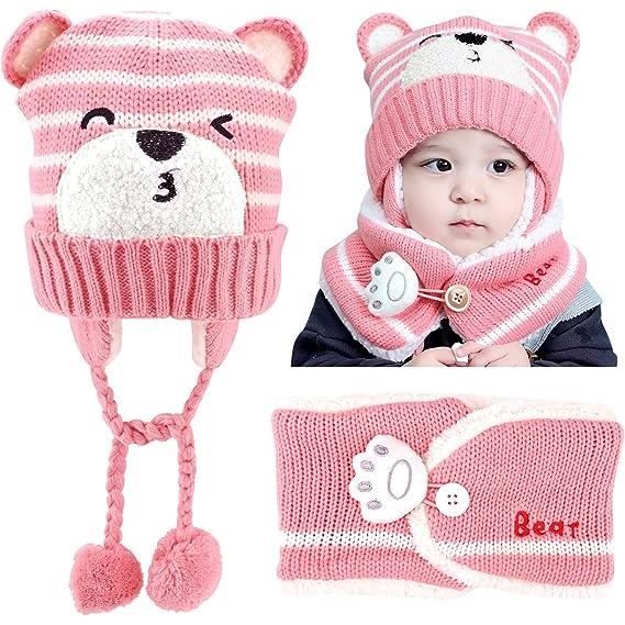 Bonnet bébé hiver froid vert orange jaune rayure Bula enfant neuf avec