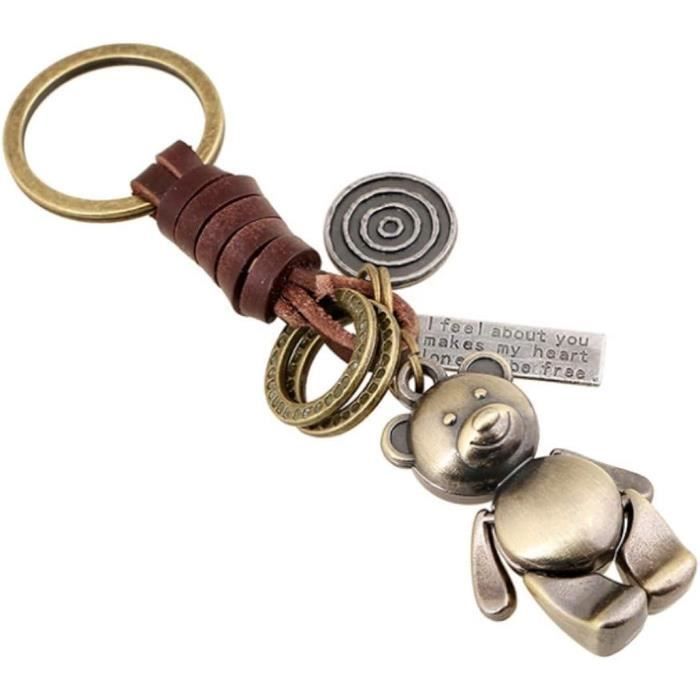 Porte clés original à la clé rétro, perles et rubans gris