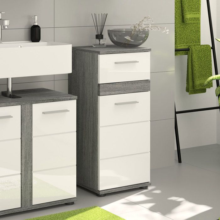 Blake armoire de salle de bain 1 porte 1 tiroir brillant blanc enfumé. Blake armoire de salle de bain 1 porte 1 tiroir brillant blanc enfumé.