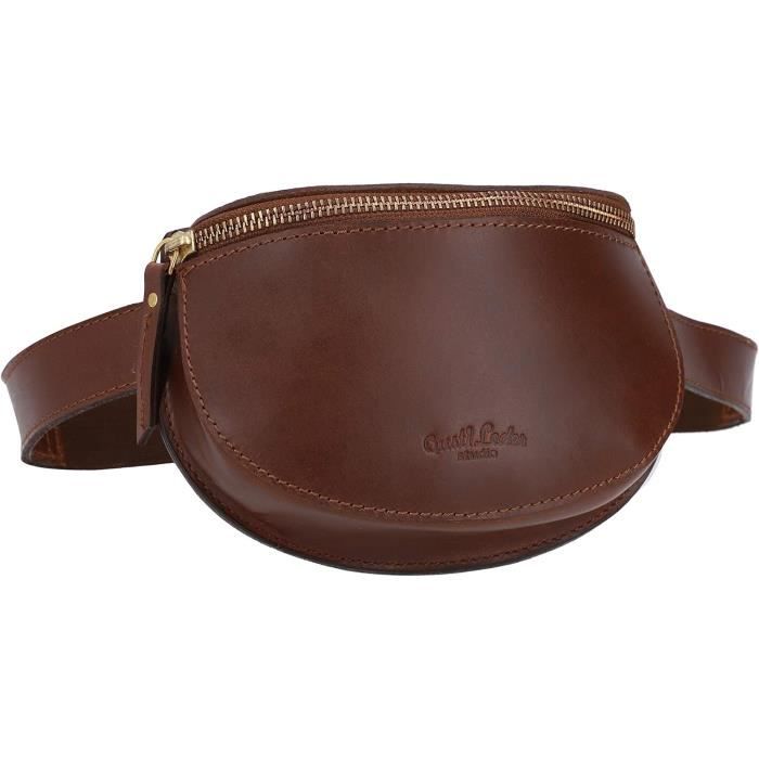 ROYALZ Vegas' Sac banane plat en cuir pour homme et femme - Vintage - 5 compartiments - Rétro - Poche poitrine, Texas marron, M