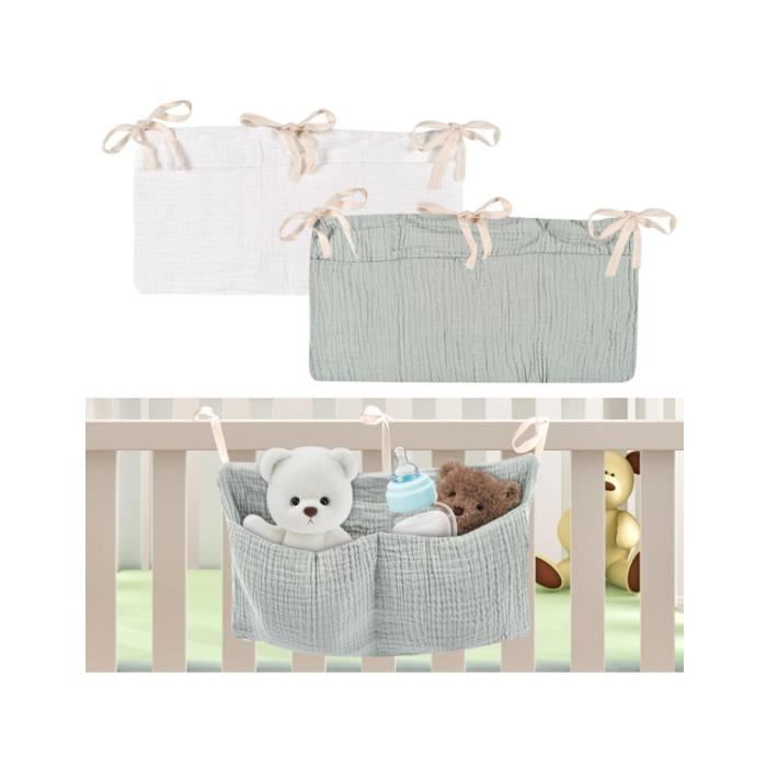 Sac De Rangement Suspendu Pour Lit Bébé - 2 Poches, Coton Doux, Pour Couches, Jouets, Vêtements