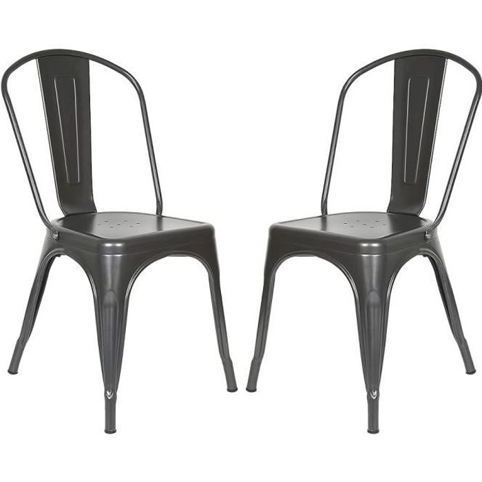 Ensembles de 4 Chaise de Salle à Manger en métal - Robuste et Empilable - Gris Vieilli Vintage - Lot de 4