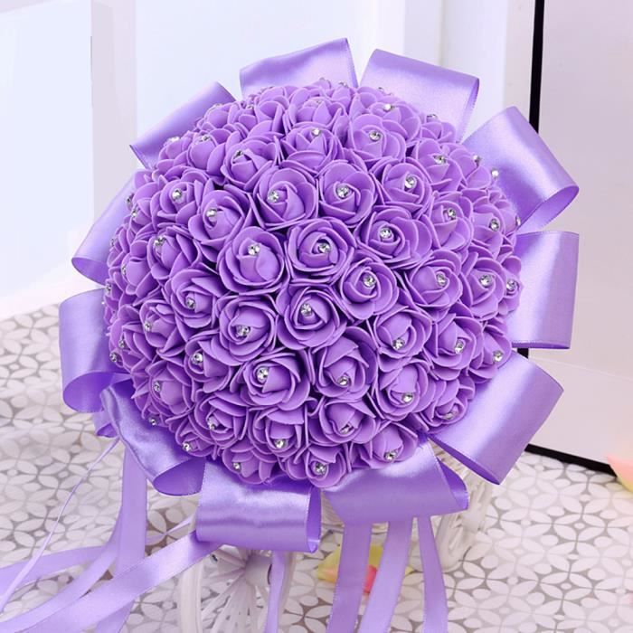 VIOLET bouquet de fleur boule de rose artificiel pour décoration de mariage  conférence salon fête - Cdiscount Maison