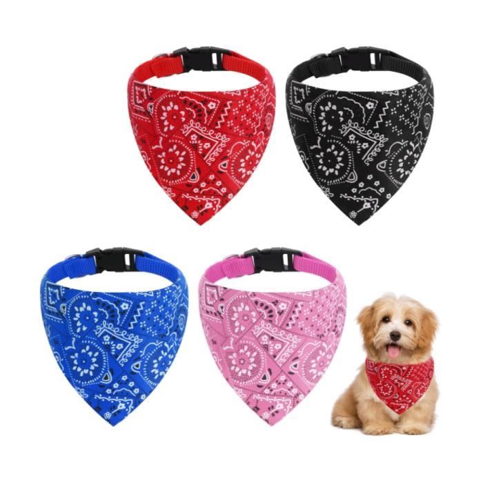 Bandanas pour Chiens - Lot de 4 - Ajustable - Polyester - Noir
