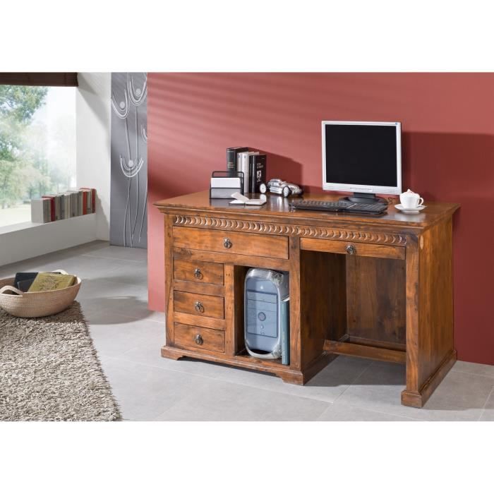 Bureau - Bois massif dacacia laqué (Miel) - Style colonial - OXFORD #0511