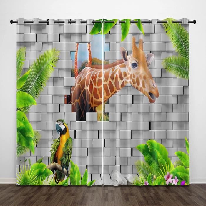WHUOEUCO Isolant Thermique Rideaux Girafe 2X L140x H245cm Impression 3D Occultante Rideaux à Oeillets, Pour Enfant Chambre Salon Moderne Decora