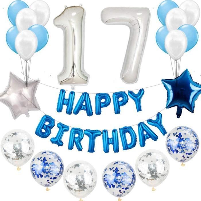 Kit De Decoration D Anniversaire 17 Ans Bleu Argente Pour Garcon Decoration D Anniversaire Garcon Bleu Et Blanc 17 Ans Decorat Cdiscount Maison