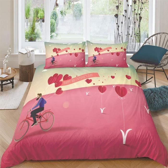 Parure de couette 140x200cm Amour Rose - Fermeture éclair cachée - 100%