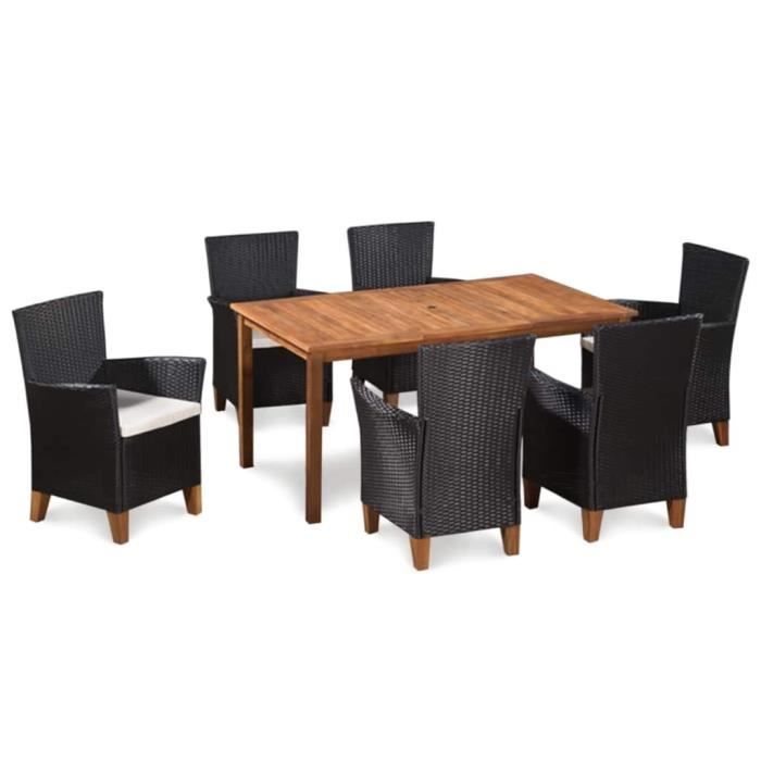 Ensemble de salle à manger vidaXL 7 pcs Résine tressée Bois d'acacia et