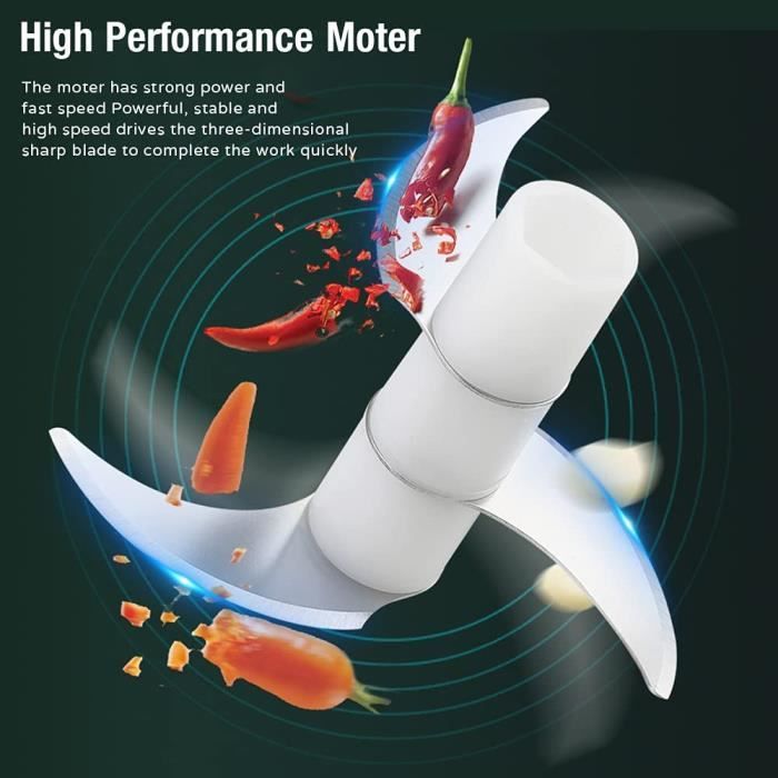 Hachoir Électrique Multifonction 400 Ml - Pour Oignons, Ail, Noix, Viande | Rechargeable USB-C, 6 Lames Acier