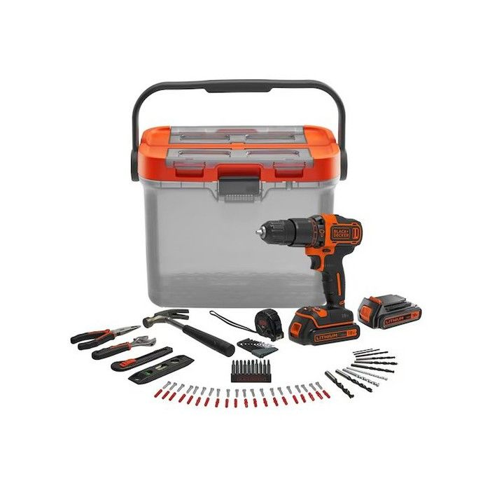 KIT BRICO : Perceuse Perc 18V +DEKKER avec 2 batteries 15Ah 6 outils 60 accs 12 clés et boîte BCKSB04 QW