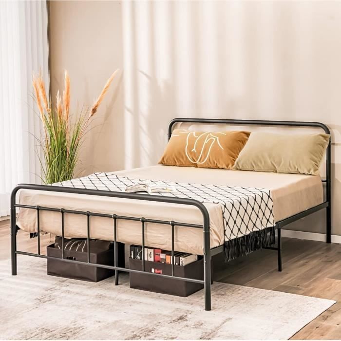 costway lit double en métal - 140 x 200 cm - cadre de lit pour adultes - lattes en métal massif - pas besoin de sommier - sans bruit