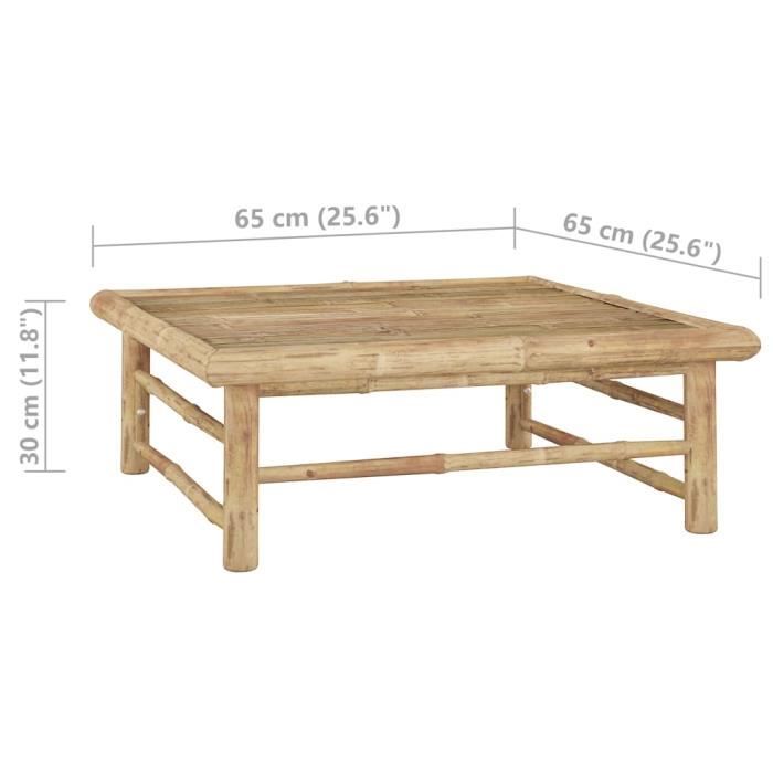 table de jardin carrée en bambou dilwe - marron - 65x65x30 cm