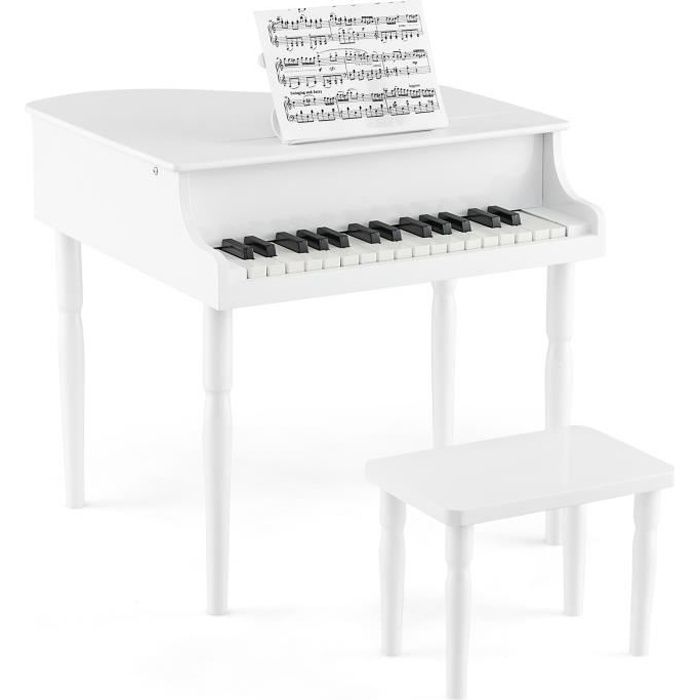 DREAMADE Piano à Queue Enfant en Bois 30 Touches avec Tabouret et