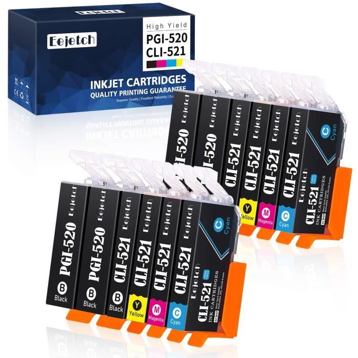 Lot De 2x5 Cartouches D'encre Compatibles Pour Imprimante Canon IP4700 - PGI-520/521 Avec Puce