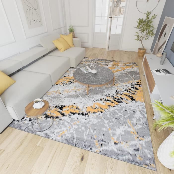 Tapis Salon Moderne Carpeto Rugs - Motif Fleuri Oriental 160x230 Cm - Gris Doux Et Antiallergique