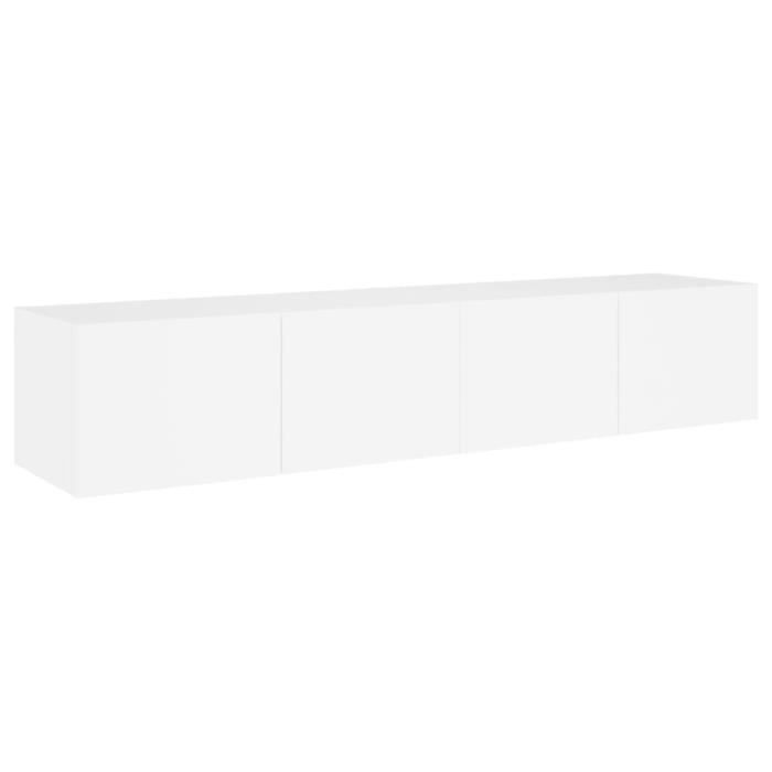 Meuble TV mural - ESTINK - 2 pcs - Bois dingénierie - LED RVB - Blanc
