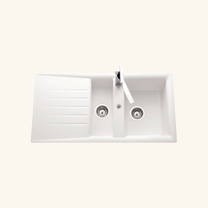 Évier résine blanc Ewi EMERAUDE 1 bac et demi - 1 égouttoir 500x980