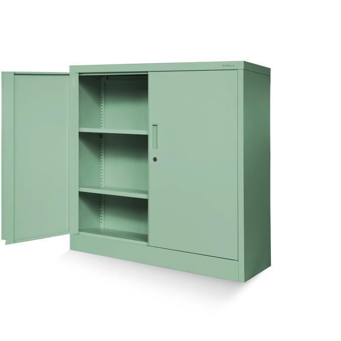 Jan Nowak Armoire de Bureau C001B Metallique revêtement en Poudre Portes battantes verrouillable 92 5 x 90 x 40 cm (Vert pastel)