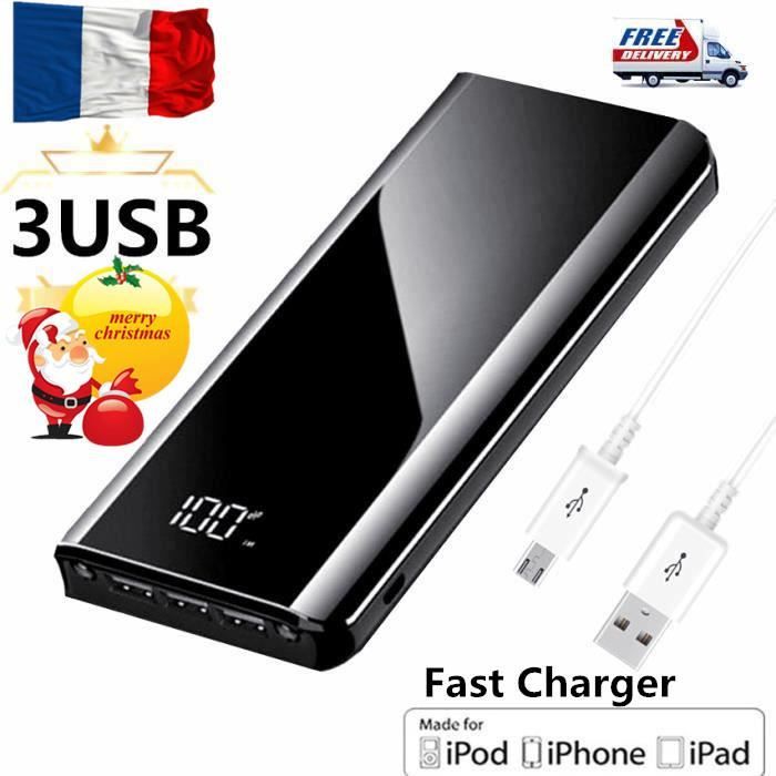 KRECOO®50000mAh 3USB batterie externe portable ultra-mince powerbank pour tous les téléphones mobiles (Noir)