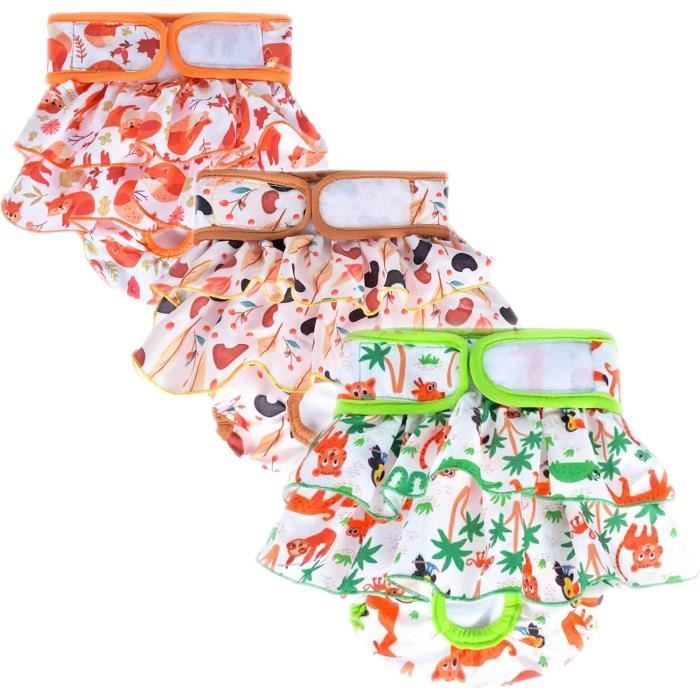 Meilleurs prix pour Lot de 3 Couches pour Chien Femelle - LECOO - Haute Absorption, Lavable, Réutilisable - Taille XS - Motif Nature