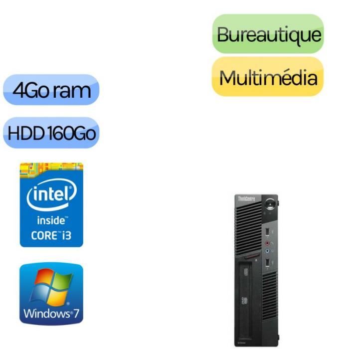 Lenovo ThinkCentre M90 Eco USFF - Windows 10 - i3 - 4GB 160GB - Poste Bureautique Faible encombrement - Lenovo