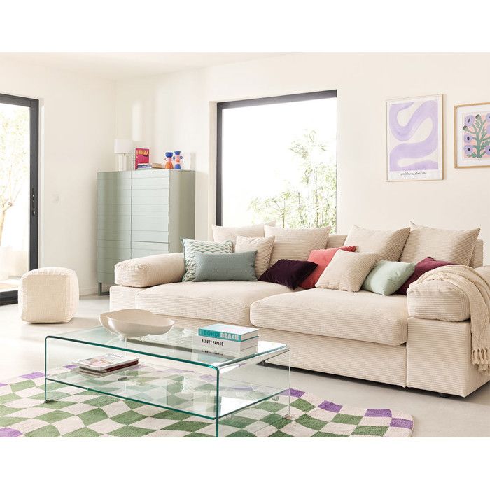 Canapé 4 Places Roche Bobois – Rouge, 100% Lin – 230 Cm De Long – Avec Coussins