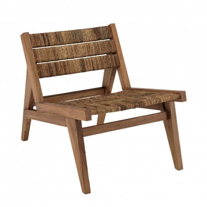 macabane alida - fauteuil lounge en bois de teck recyclé assise en tissage