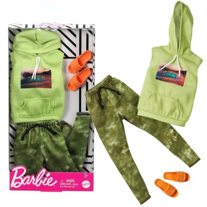 Malibu Style - Vêtements pour poupées Ken - L'ensemble comprend: 1 chemise  à capuche, 1 pantalon, 1 paire de tongs - Livraison - Cdiscount Jeux -  Jouets