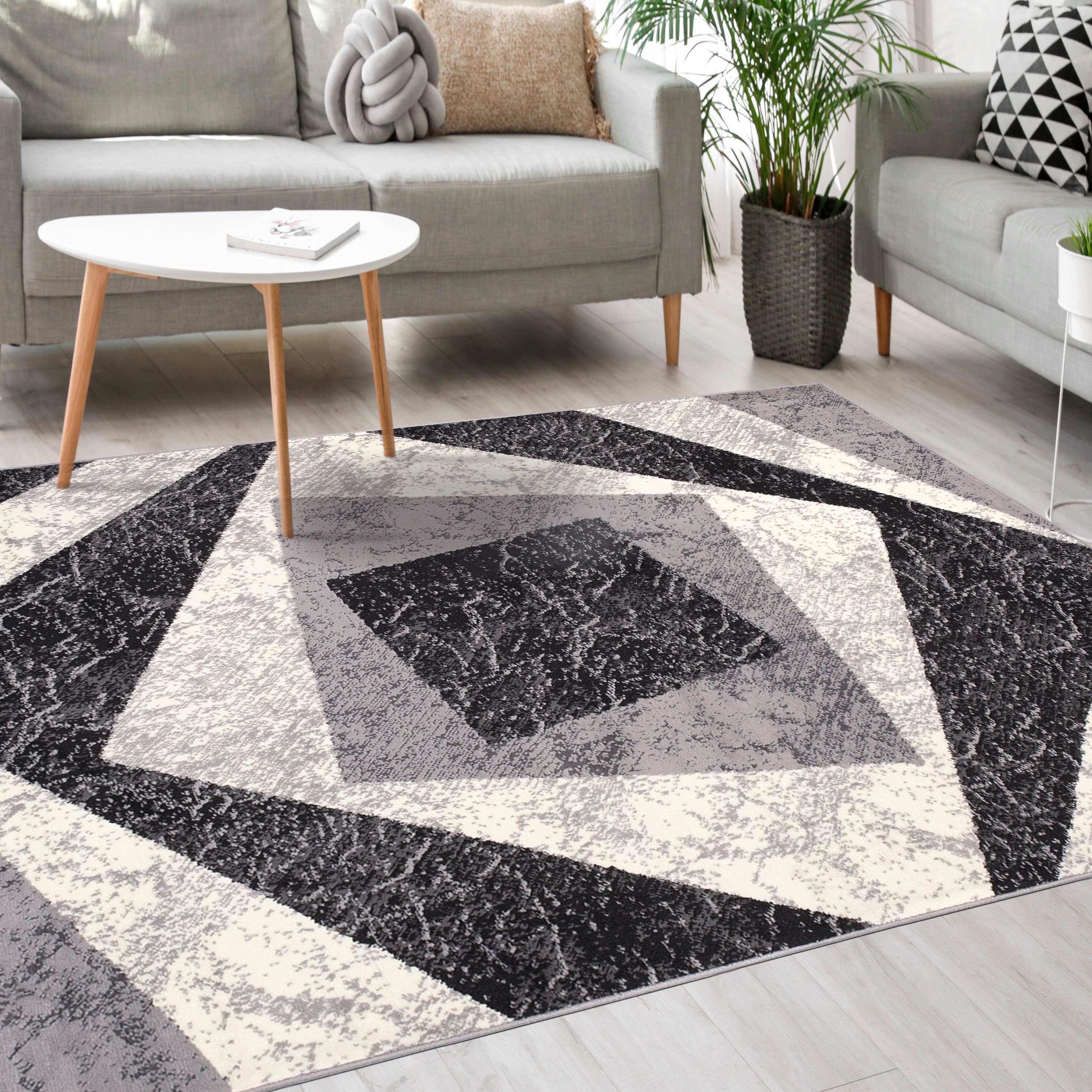 Tapis Shaggy Traum – Motif Diamond – Gris Et Crème (Neuf Avec étiquettes)