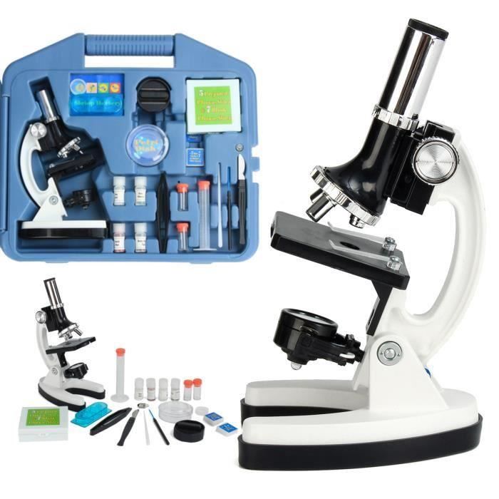 100x 600x 1200x Grossissement M/étal Microscope Set avec Lampe et Mallette de Rangement Foxom Microscope Enfant Jouet Scientifique pour Enfant D/ébutant