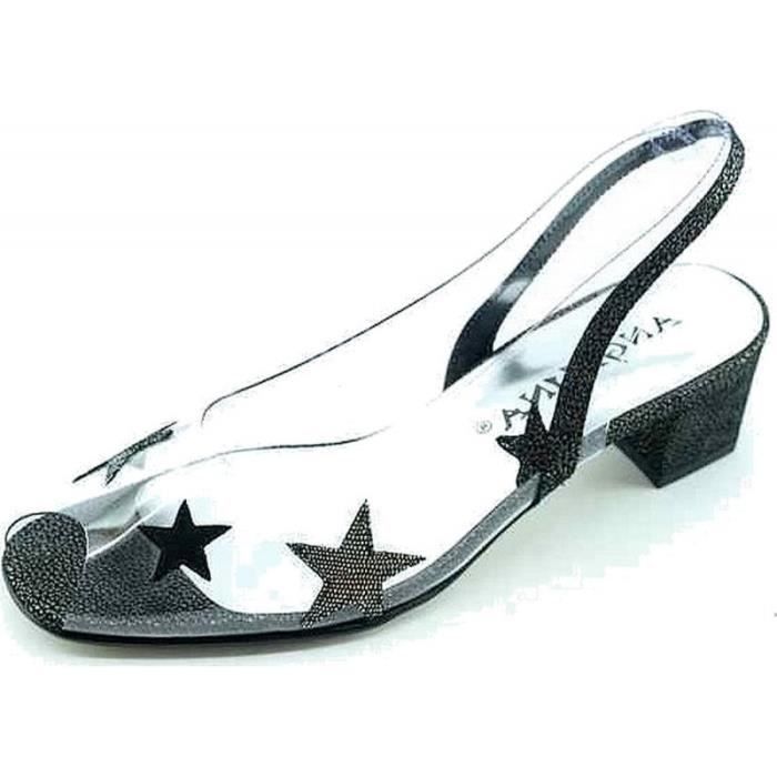 Sibylle Escarpin Transparent Bout Ouvert Bride Arriere Talon Chaussure Femme Petites Pointures Marque Angelina Cristal Noir Multi Noir Cdiscount
