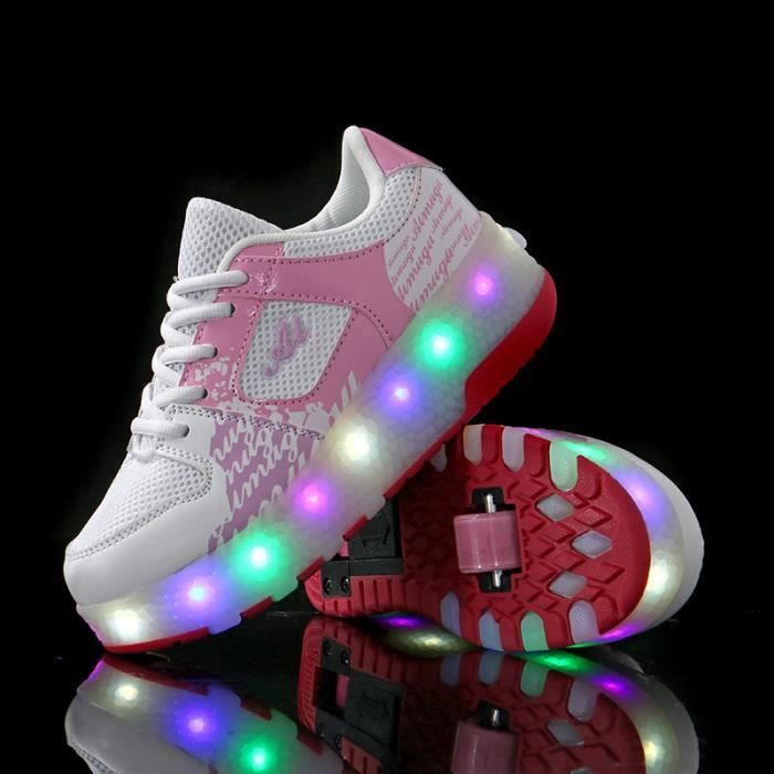 Nouveau Style Enfant Rose Basket Roulettes à Chaussures LED