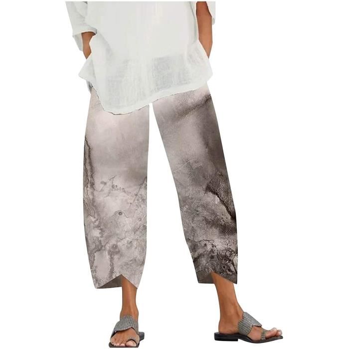 Pantalon Femme Imprim Floral Taille lastique avec Poche Grande