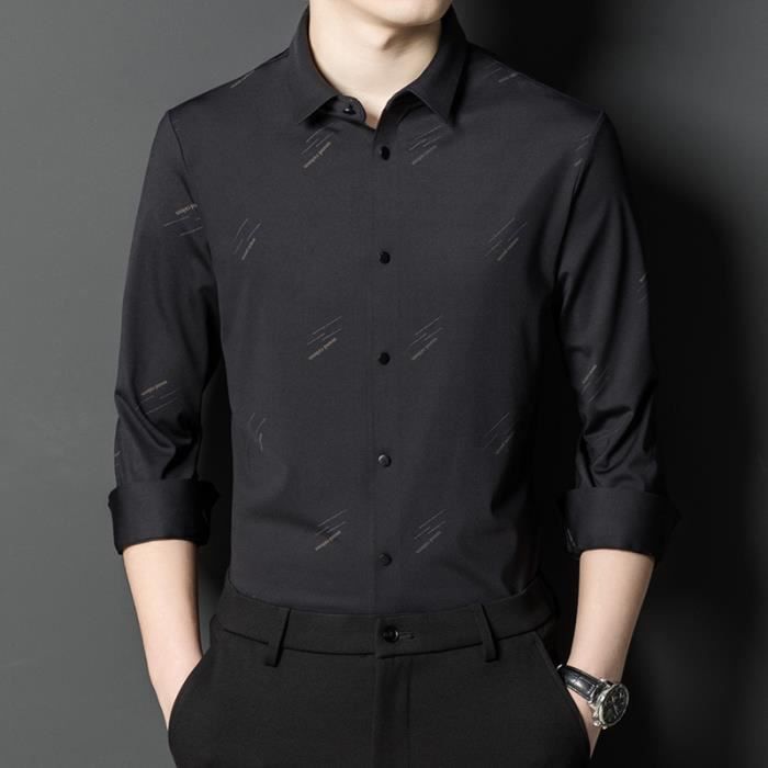 Chemise Homme Manches Longues Imprimée Fleurs - Col Revers Irrégulier, Coupe Slim Décontractée, Style Chic Et Tendance Automne/Hiver